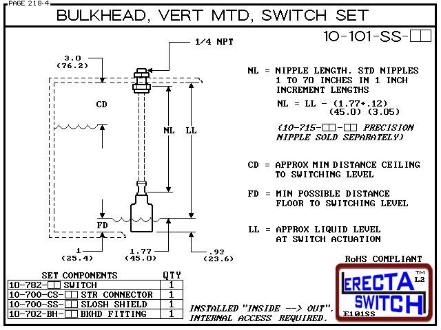 10-101-SS-KR Bulk Head Vertical Mounted Shielded Level Switch Set (PVDF Kynar) - OEM 10 Pack - Image 3