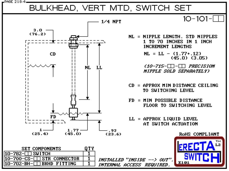 10-101-KR 1/4" NPT Bulk Head Vertical Mounted Level Switch Set (PVDF Kynar) - Image 3