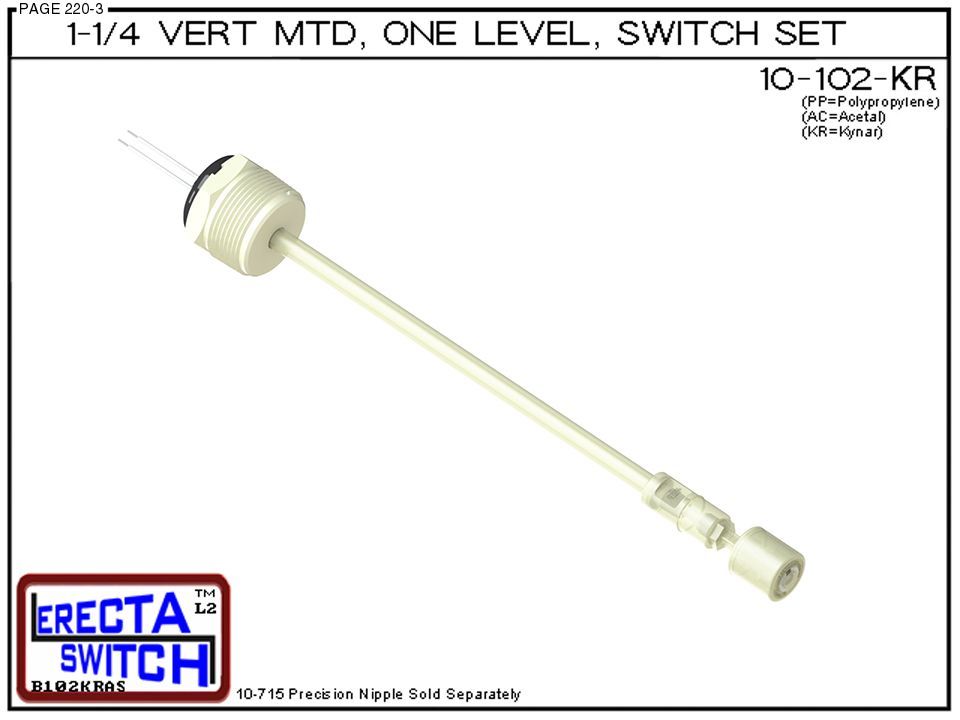 10-102-KR 1-1/4" NPT Wiring Receptacle Vertical Mounted One Level Extended Stem Level Switch Set (PVDF Kynar) - Image 2