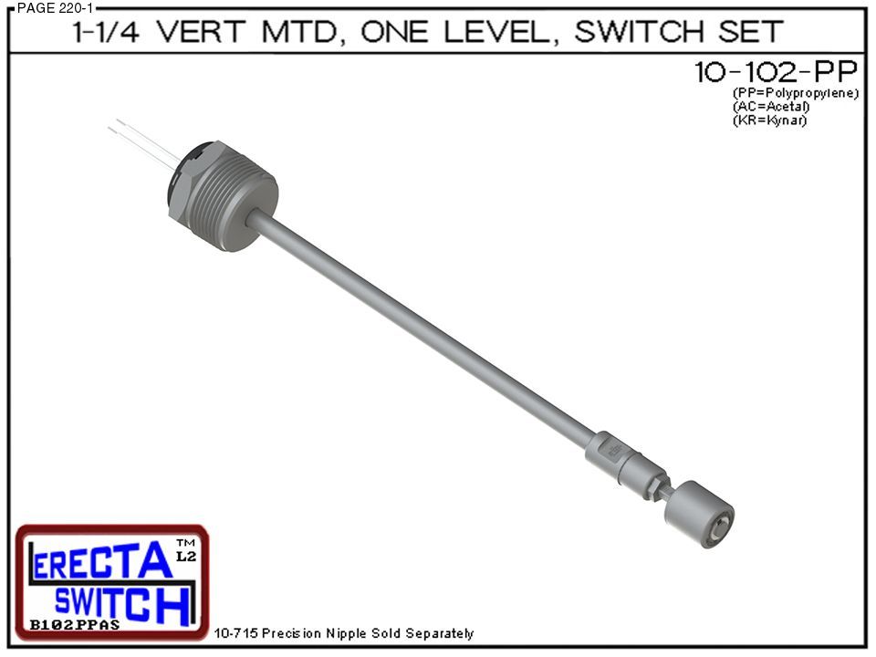 10-102-PP 1-1/4" NPT Wiring Receptacle Vertical Mounted One Level Extended Stem Level Switch Set (Polypropylene) - Image 2