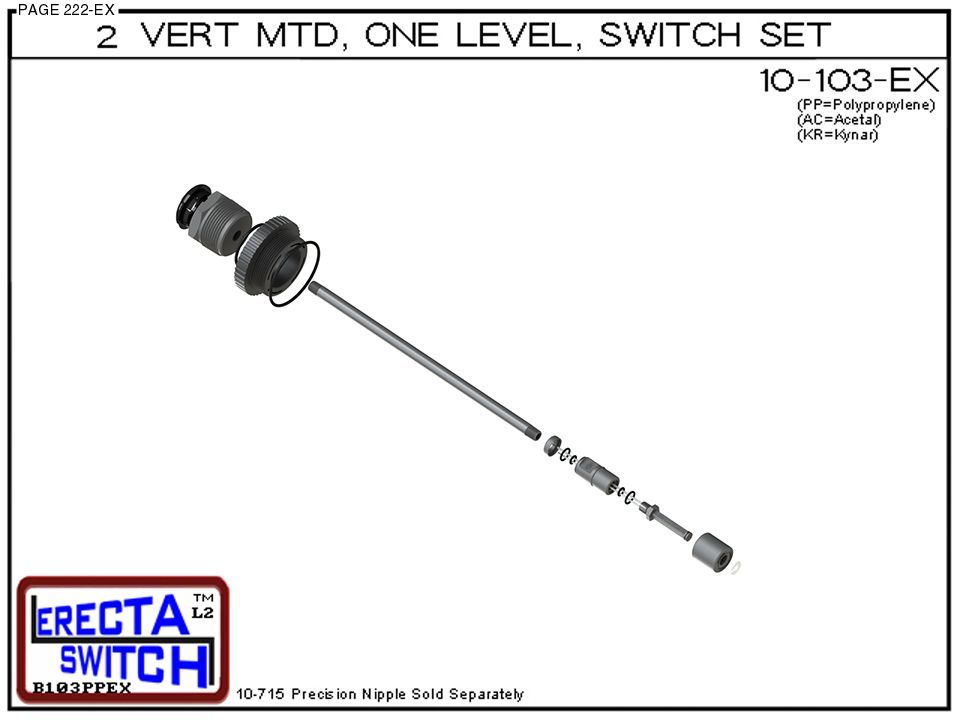 10-103-KR 2" NPT Vertical Mounted One Level Extended Stem Level Switch Set (PVDF Kynar) - Image 4