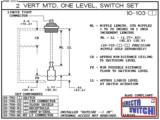 10-103-SS-KR 2" NPT Vertical Mounted One Level Extended Stem Shielded Level Switch Set (PVDF Kynar) - OEM 10 Pack - Image 3