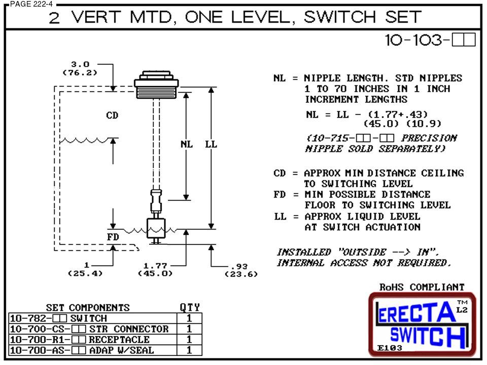 10-103-KR 2" NPT Vertical Mounted One Level Extended Stem Level Switch Set (PVDF Kynar) - Image 3