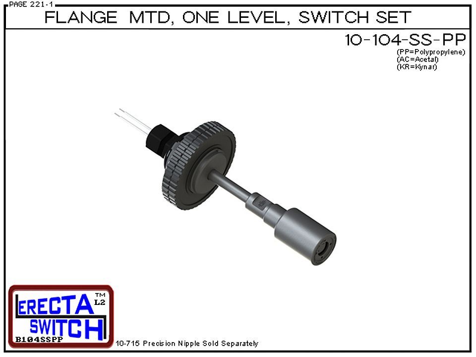 10-104-SS-PP Flange Vertical Mounted One Level Shielded Level Switch Set (Polypropylene) - Image 2