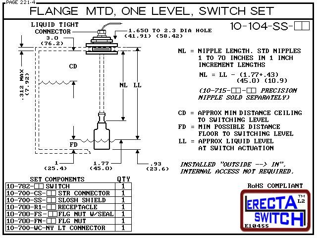 10-104-SS-PP Flange Vertical Mounted One Level Shielded Level Switch Set (Polypropylene) - OEM 10 Pack - Image 3