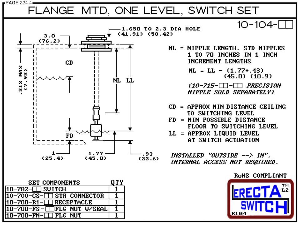 10-104-PP Flange Vertical Mounted One Level Level Switch Set (Polypropylene) - Image 3