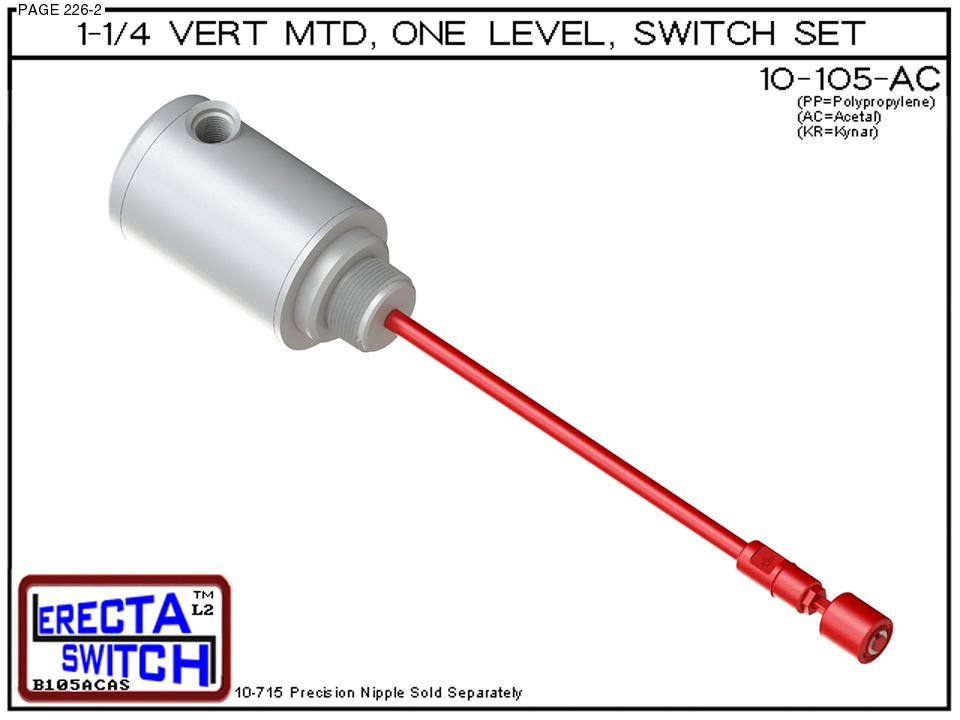 10-105-AC 1-1/4" NPT Relay Housing Vertical Mounted One Level extended Stem Level Switch Set (Acetal) - OEM 10 Pack - Image 2