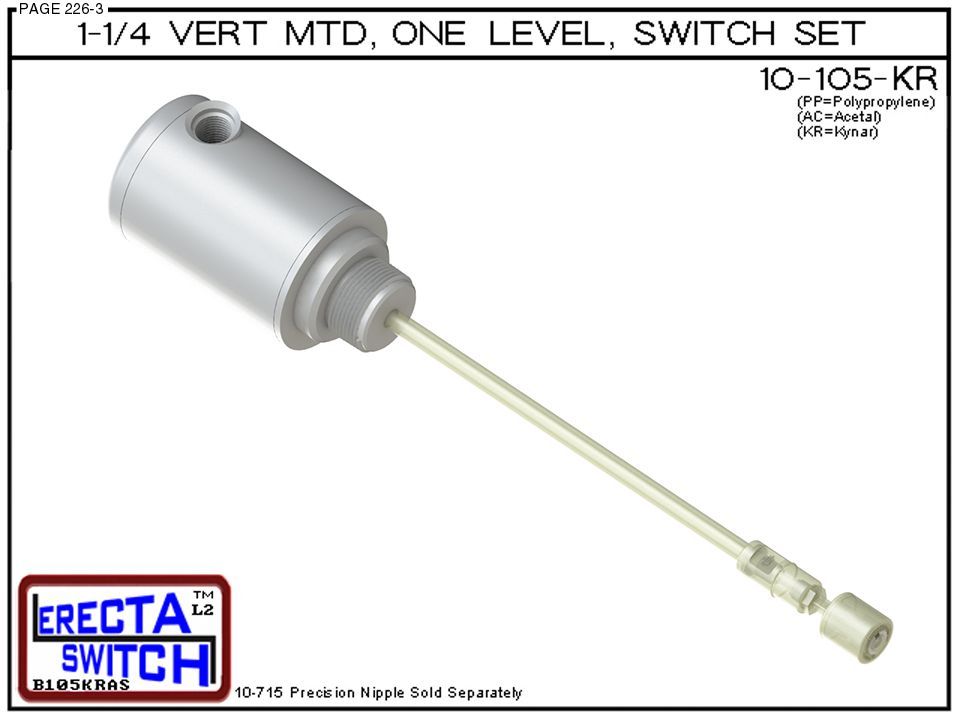 10-105-KR 1-1/4" NPT Relay Housing Vertical Mounted One Level extended Stem Level Switch Set (PVDF Kynar) - Image 2