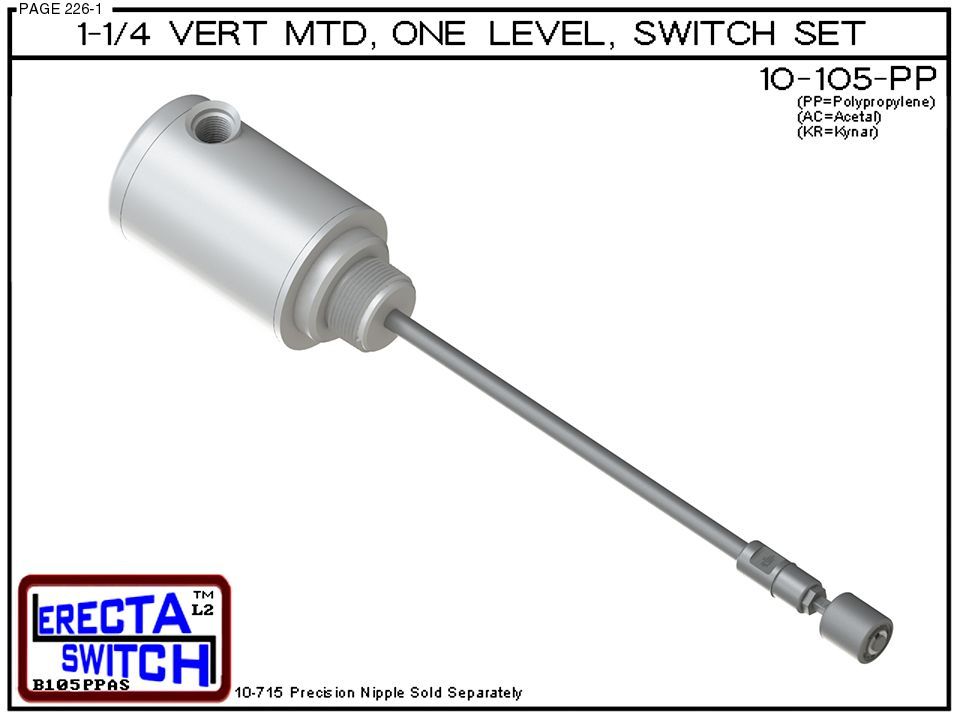 10-105-PP 1-1/4" NPT Relay Housing Vertical Mounted One Level extended Stem Level Switch Set (Polypropylene) - OEM 10 Pack - Image 2