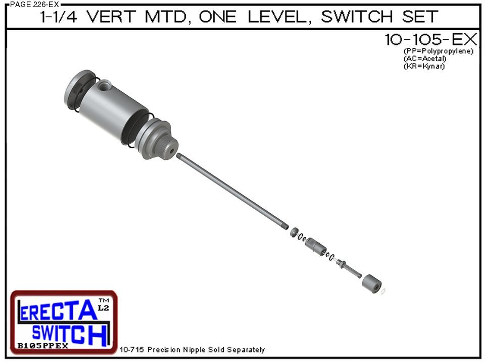 10-105-PP 1-1/4" NPT Relay Housing Vertical Mounted One Level extended Stem Level Switch Set (Polypropylene) - OEM 10 Pack - Image 4