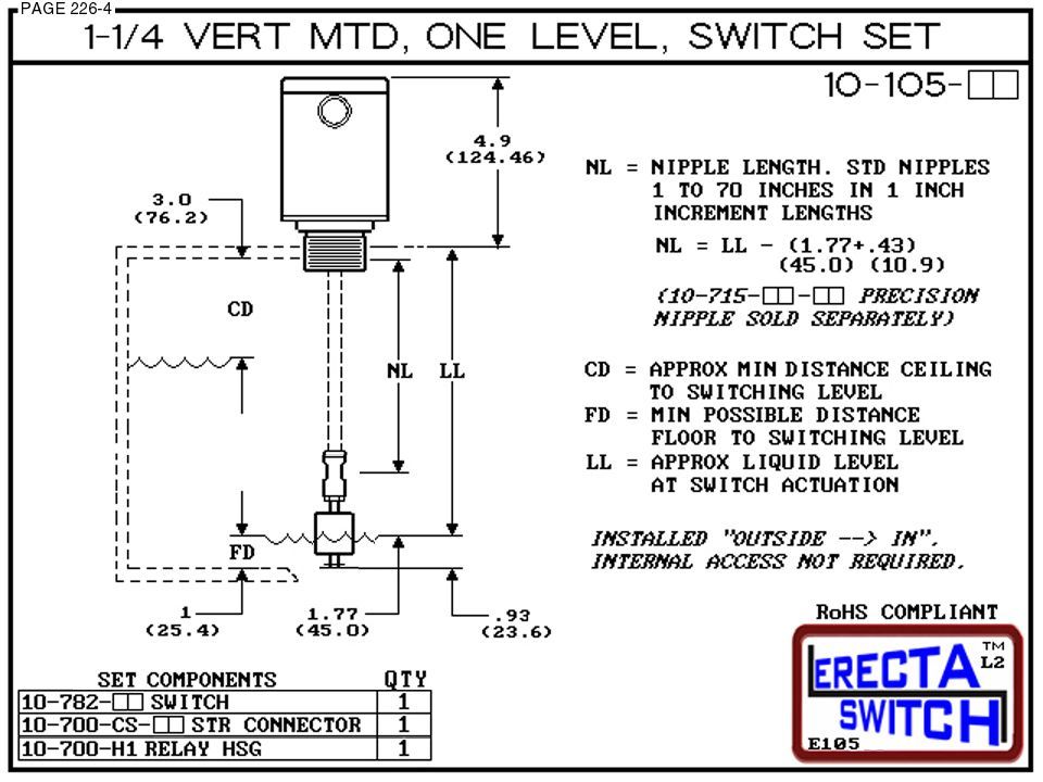 10-105-AC 1-1/4" NPT Relay Housing Vertical Mounted One Level extended Stem Level Switch Set (Acetal) - OEM 10 Pack - Image 3