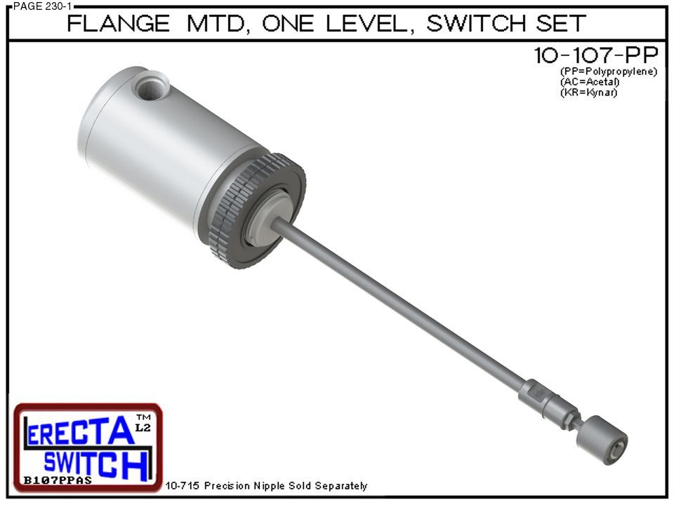 10-107-PP Flange Mounted Relay Housing 1 level Float Switch Set (Polypropylene) - Image 2