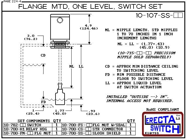 10-107-SS-AC Flange Mounted Relay Housing 1 Level Shielded Level Switch Set (Acetal) - Image 3