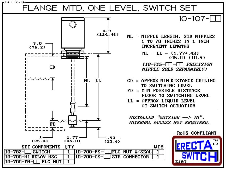 10-107-PP Flange Mounted Relay Housing 1 level Float Switch Set (Polypropylene) - Image 3