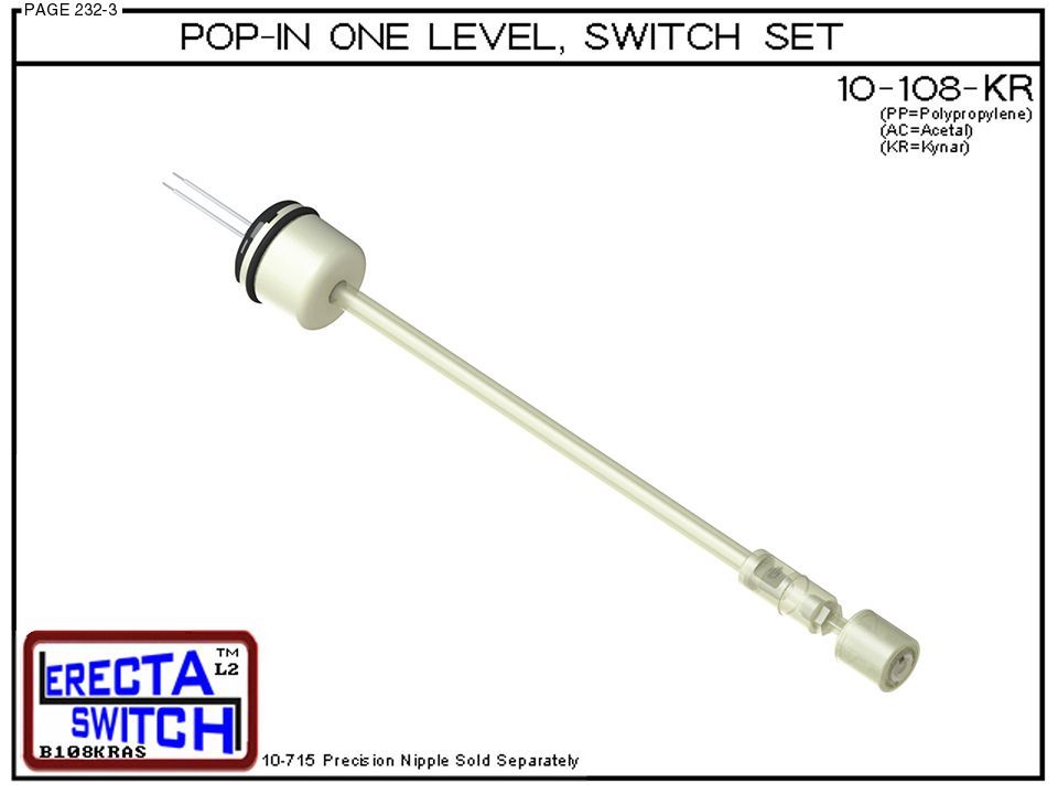 10-108-KR Pop-In Mount 1 Level Float Switch Set (PVDF Kynar) - Image 2