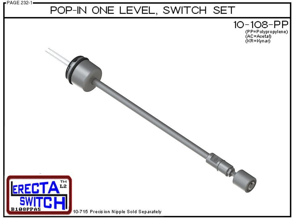 10-108-PP Pop-In Mount 1 Level Float Switch Set (Polypropylene) - OEM 10 Pack - Image 2
