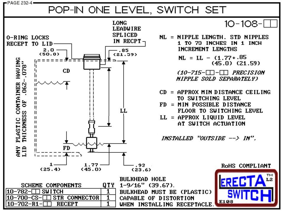 10-108-PP Pop-In Mount 1 Level Float Switch Set (Polypropylene) - OEM 10 Pack - Image 3