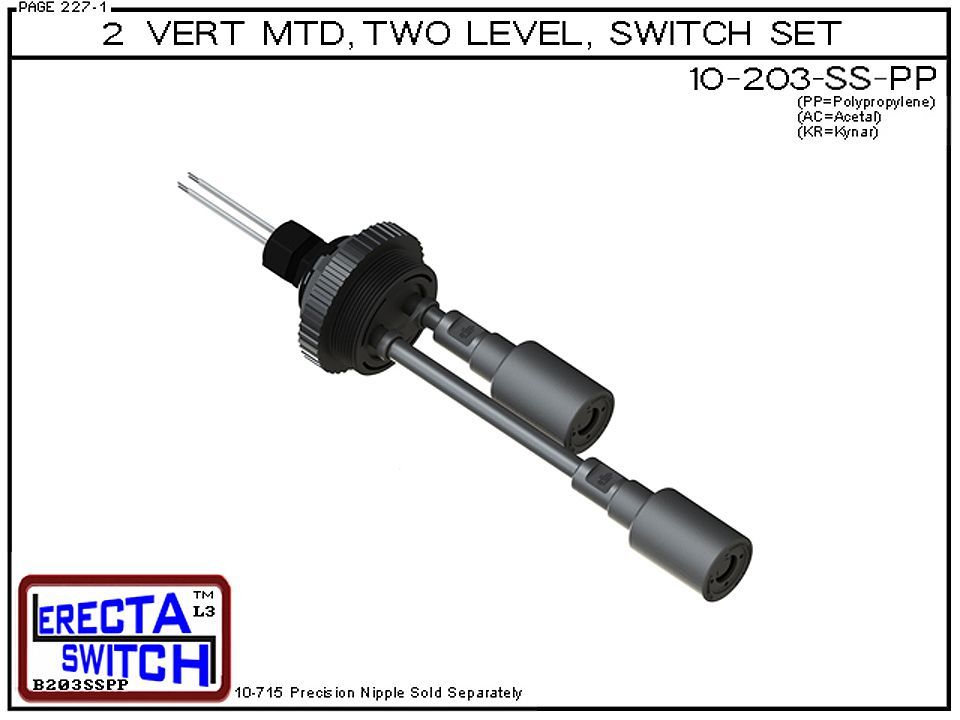 10-203-SS-PP 2" NPT Two Level Shielded Level Switch Set (Polypropylene) - OEM 10 Pack - Image 2