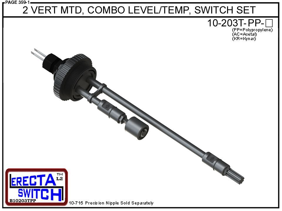 10-203T-PP 2" Vertical Mounted Combination Level Switch / Temperature Switch Set (Polypropylene) - OEM 10 Pack - Image 2