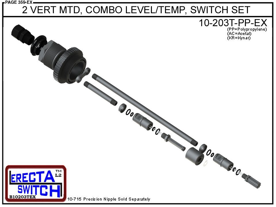 10-203T-PP 2" Vertical Mounted Combination Level Switch / Temperature Switch Set (Polypropylene) - OEM 10 Pack - Image 4