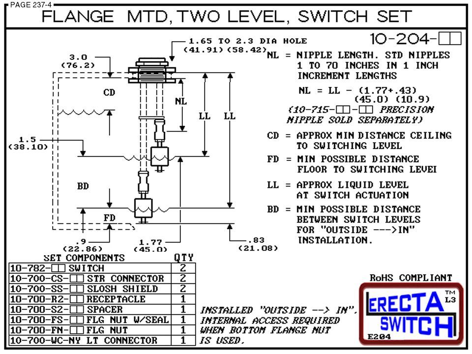 10-204-KR Flange Mounted Two Level Float Switch Set (PVDF Kynar) - OEM 10 Pack - Image 3