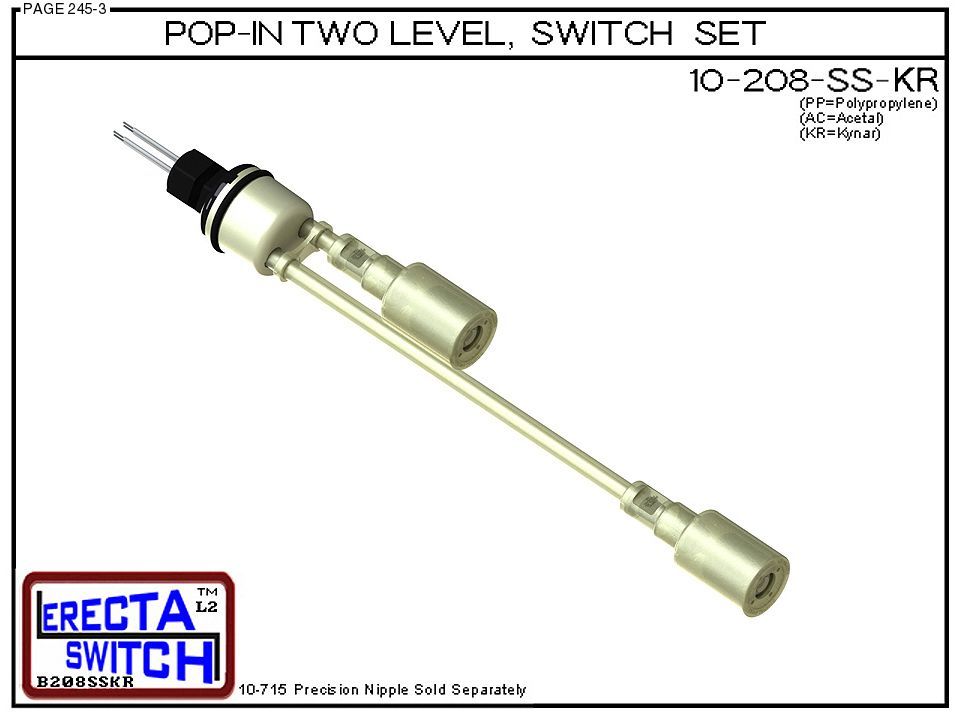 10-208-SS-KR Pop-In Mount Shielded 2 Level Float Switch Set (PVDF Kynar) - Image 2
