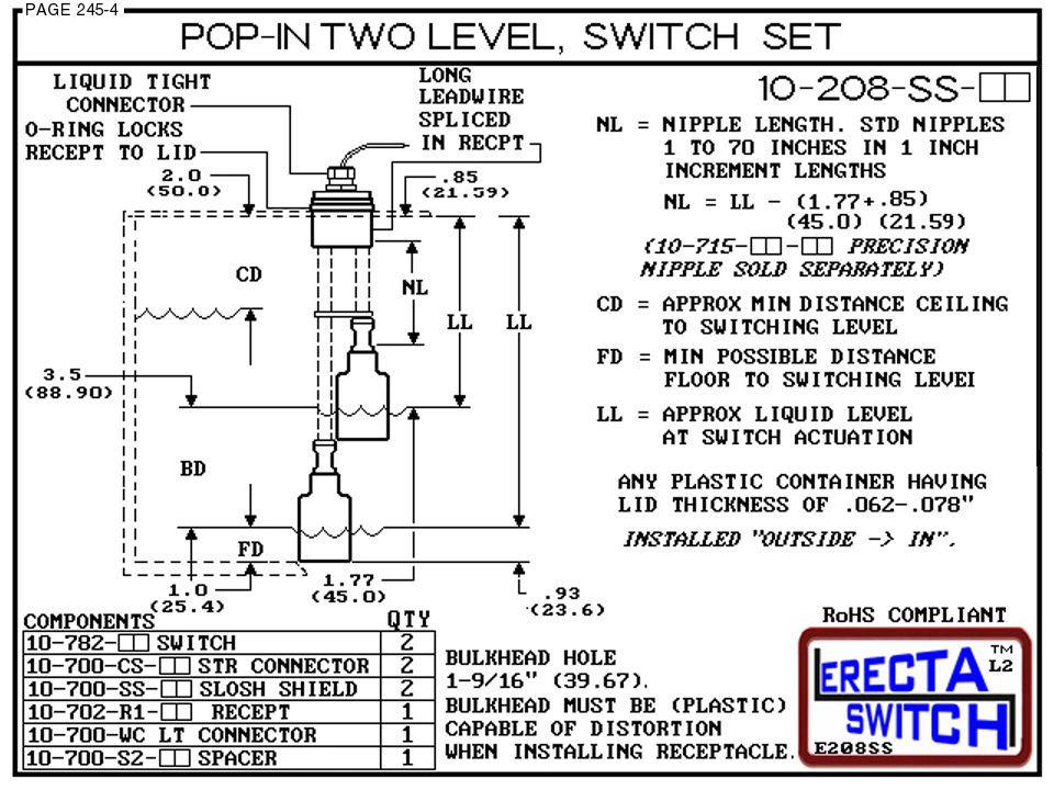 10-208-SS-KR Pop-In Mount Shielded 2 Level Float Switch Set (PVDF Kynar) - Image 3