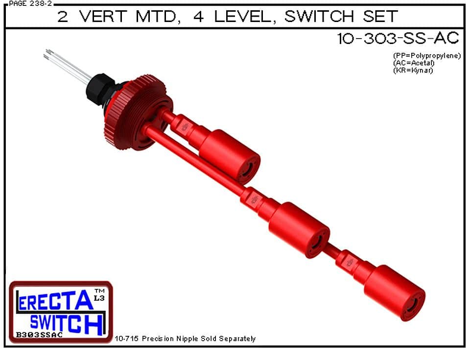 10-303-SS-AC 2" NPT Shielded 3 Level Drum Float Switch Set (Acetal) - OEM 10 Pack - Image 2