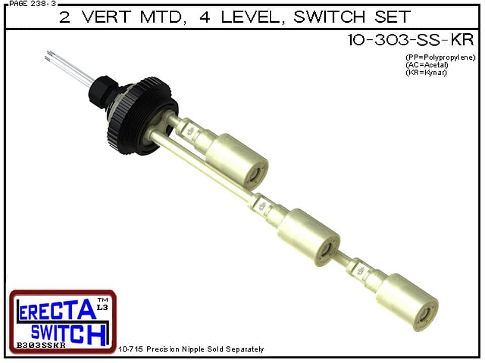 10-303-SS-KR 2" NPT Shielded 3 Level Float Switch Set (PVDF Kynar) - Image 2