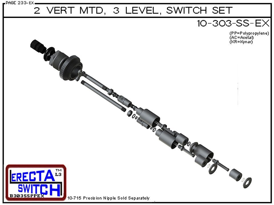 10-303-SS-KR 2" NPT Shielded 3 Level Float Switch Set (PVDF Kynar) - OEM 10 Pack - Image 4