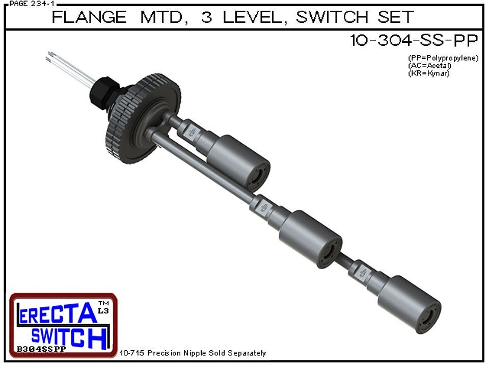 10-304-SS-PP Flange Mounted Shielded 3 Level Switch Set (Polypropylene) - OEM 10 Pack - Image 2