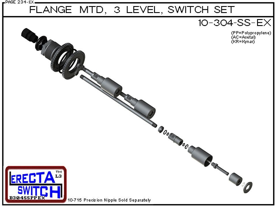 10-304-SS-KR Flange Mounted Shielded 3 Level Switch Set (PVDF Kynar) - Image 4