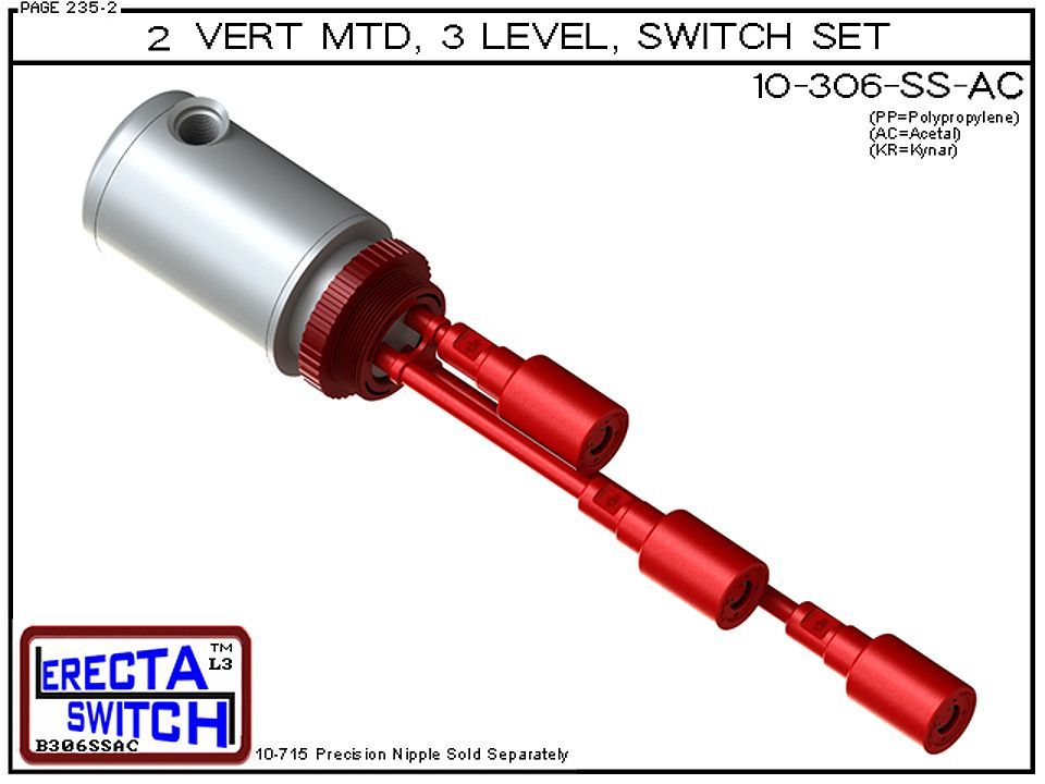 10-306-SS-AC 2" NPT Mounted Relay Housing Shielded 3 Level Drum Float Switch Set (Acetal) - OEM 10 Pack - Image 2
