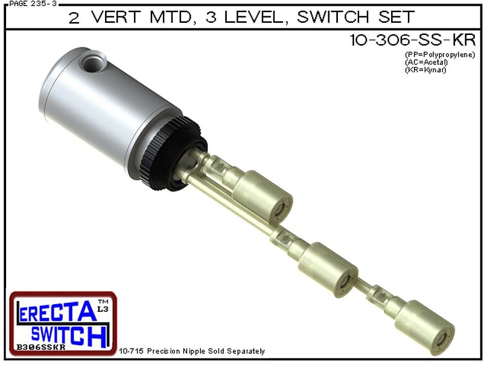 10-306-SS-KR 2" NPT Mounted Relay Shielded 3 Level Drum Float Switch Set (PVDF Kynar) - Image 2