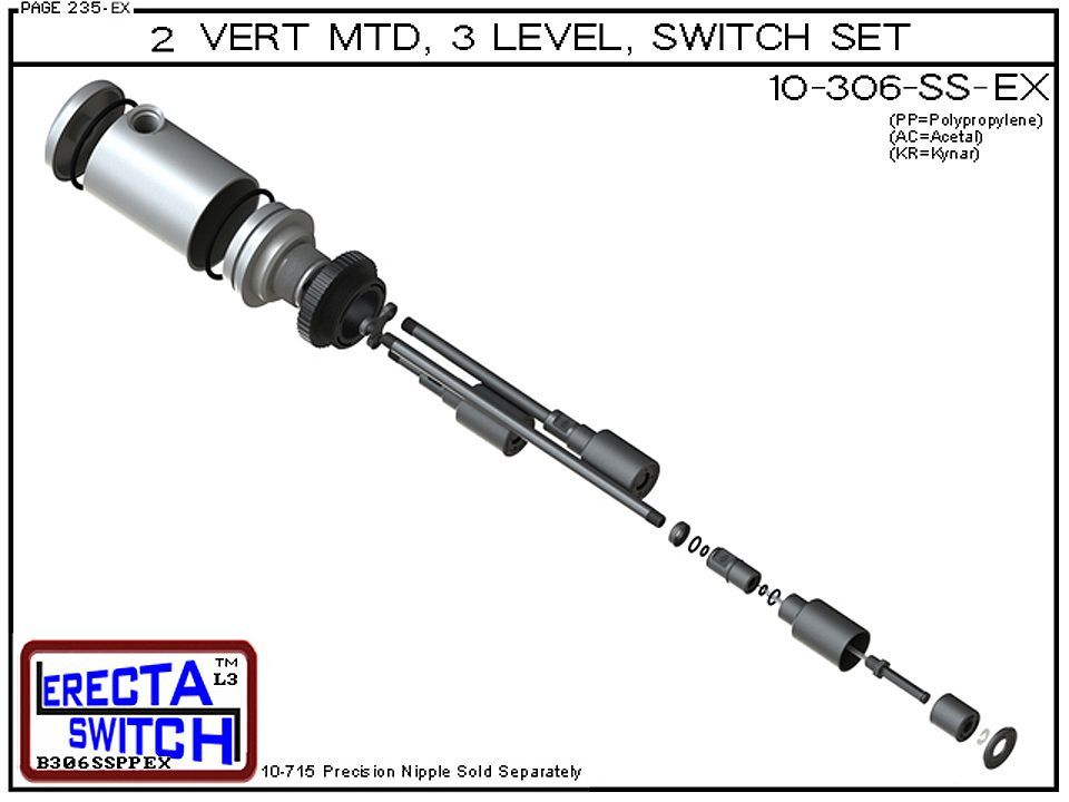 10-306-SS-AC 2" NPT Mounted Relay Housing Shielded 3 Level Drum Float Switch Set (Acetal) - OEM 10 Pack - Image 4