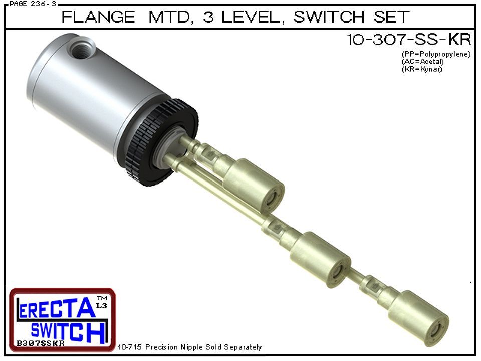 10-307-SS-KR Flange Mounted Relay Housing Shielded 3 Level Switch Set (PVDF Kynar) - OEM 10 Pack - Image 2
