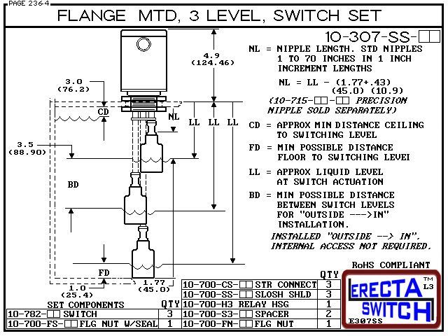 10-307-SS-KR Flange Mounted Relay Housing Shielded 3 Level Switch Set (PVDF Kynar) - OEM 10 Pack - Image 3