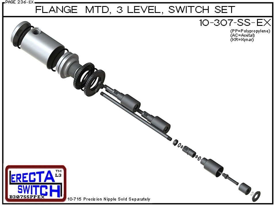 10-307-SS-KR Flange Mounted Relay Housing Shielded 3 Level Switch Set (PVDF Kynar) - OEM 10 Pack - Image 4