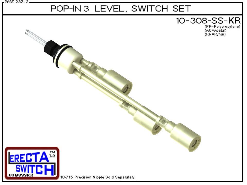 10-308-SS-KR Pop-In Mount Extended Stem Shielded 3 Level Switch Set (PVDF Kynar) - OEM 10 Pack - Image 2
