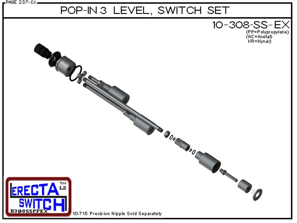 10-308-SS-KR Pop-In Mount Extended Stem Shielded 3 Level Switch Set (PVDF Kynar) - OEM 10 Pack - Image 4