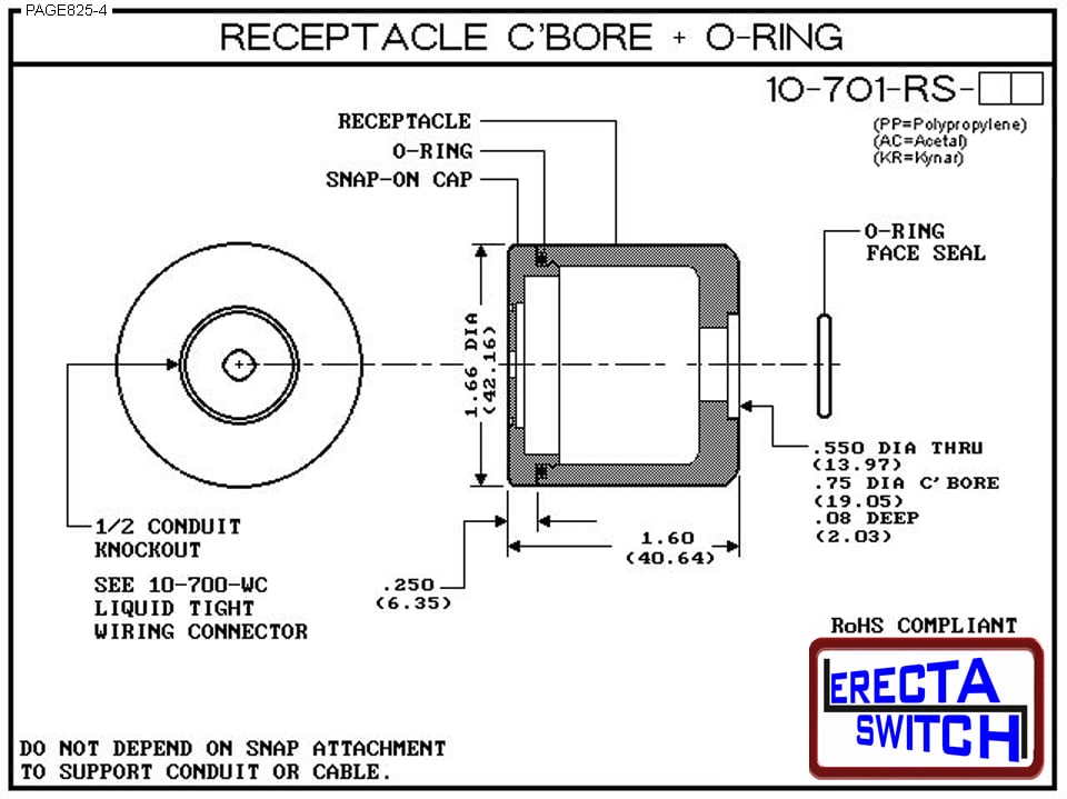 10-701-RS-PP Round Wiring Receptacle with C’bore + O ring Wiring. (Polypropylene) - Image 3