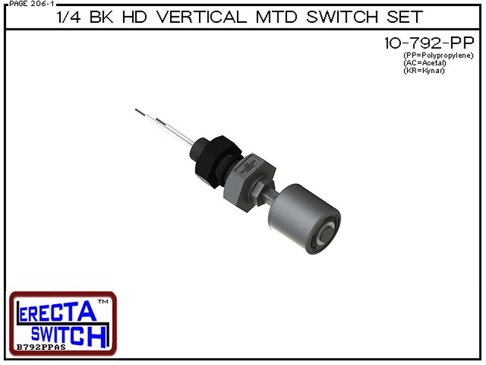 10-792-PP 1/4 BK HD Vertical MTD Level Switch Set (Polypropylene) - Image 2