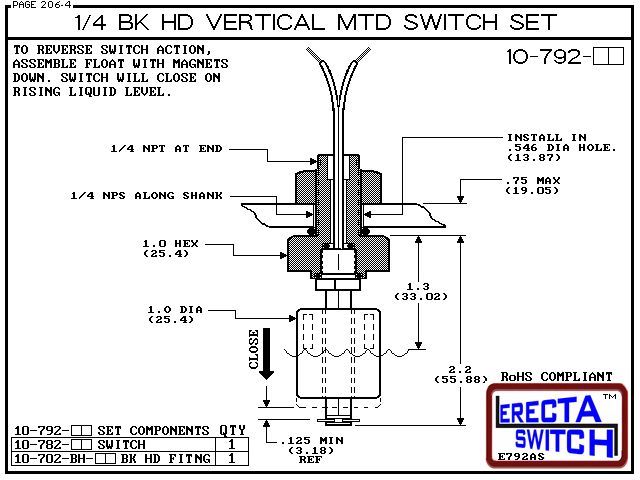 10-792-PP 1/4 BK HD Vertical MTD Level Switch Set (Polypropylene) - Image 3