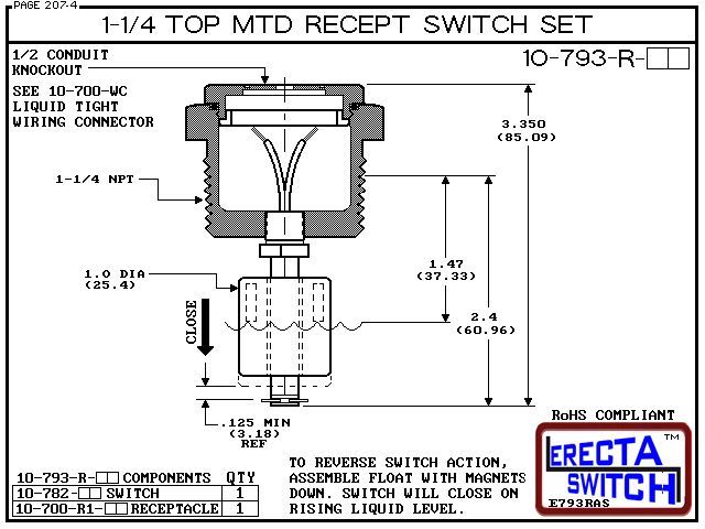 10-793-R-PP 1-1/4 Top MTD Recept Level Switch Set (Polypropylene) - Image 3