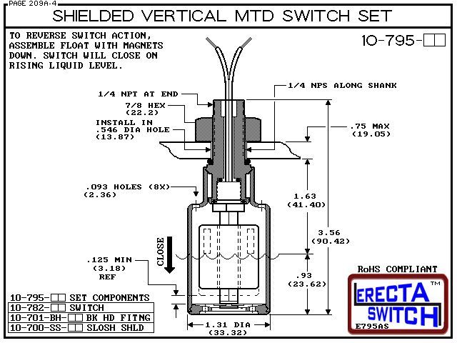 10-795-PP Shielded Vertical MTD Level Switch Set (Polypropylene) - OEM 10 Pack - Image 3