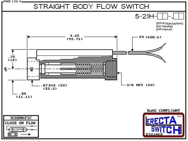 5-21H-KR Straight Body Flow Switch (PVDF Kynar) - Image 3