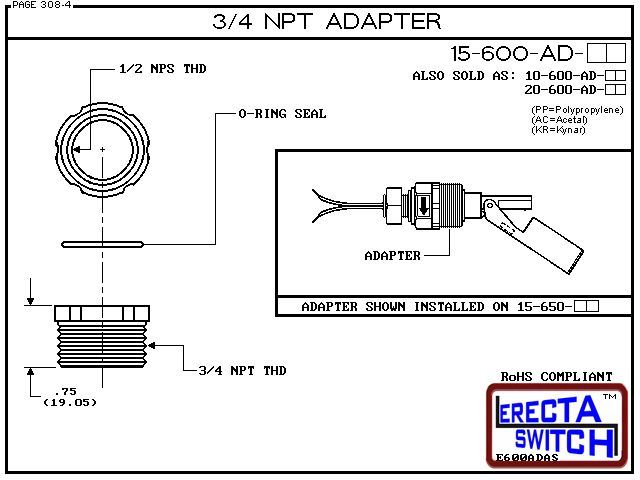 15-600-AD-AC 3/4 NPT Adapter (Acetal) - Image 3